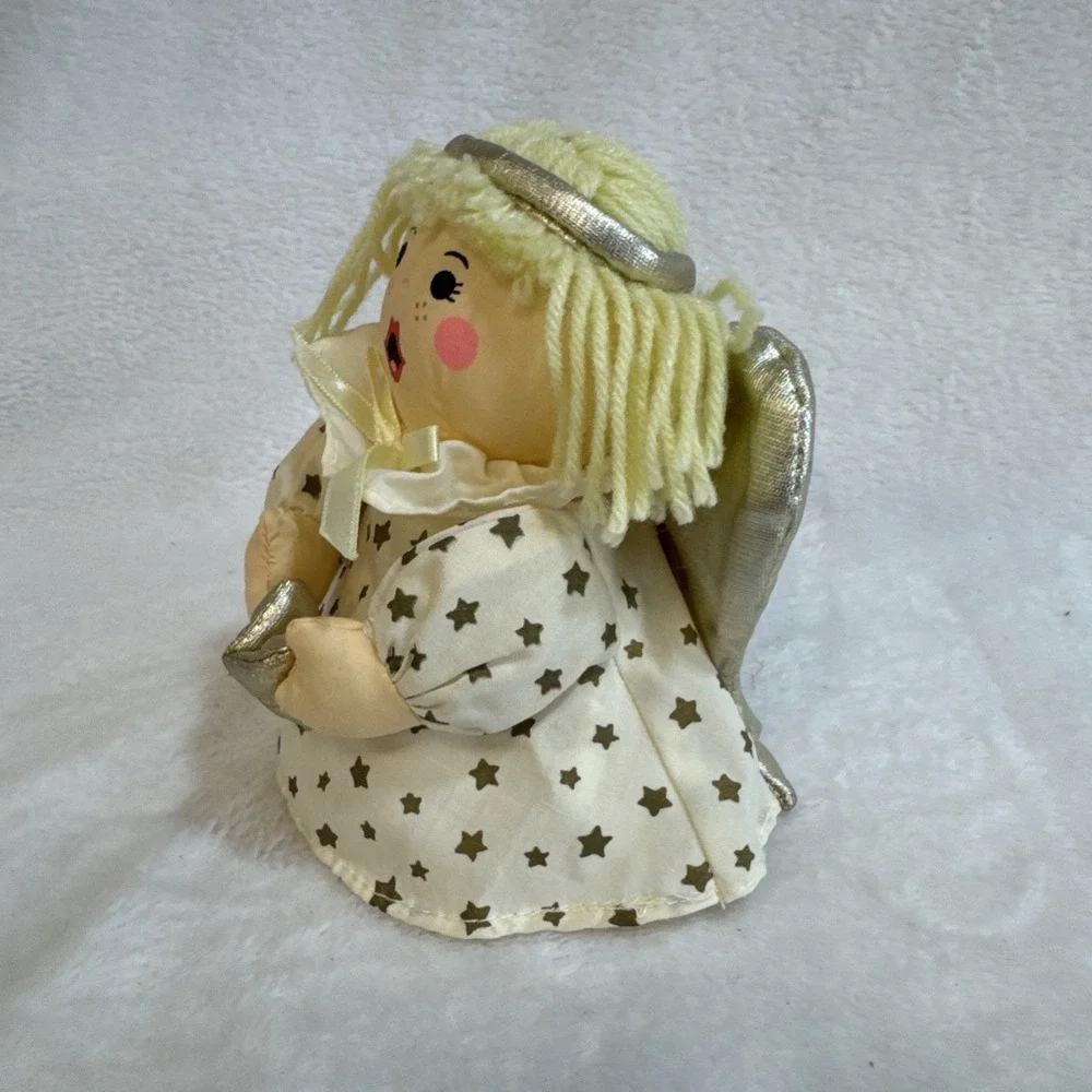 Lillian Vernon‎ Soft Fabric Angel Doll Christmas Gold Silver Star Dress 7 Inch